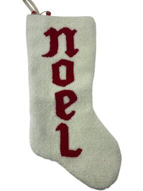 Christmas Stocking Holiday "NOEL" Red Lettering Jingle Bells Loop Stitch